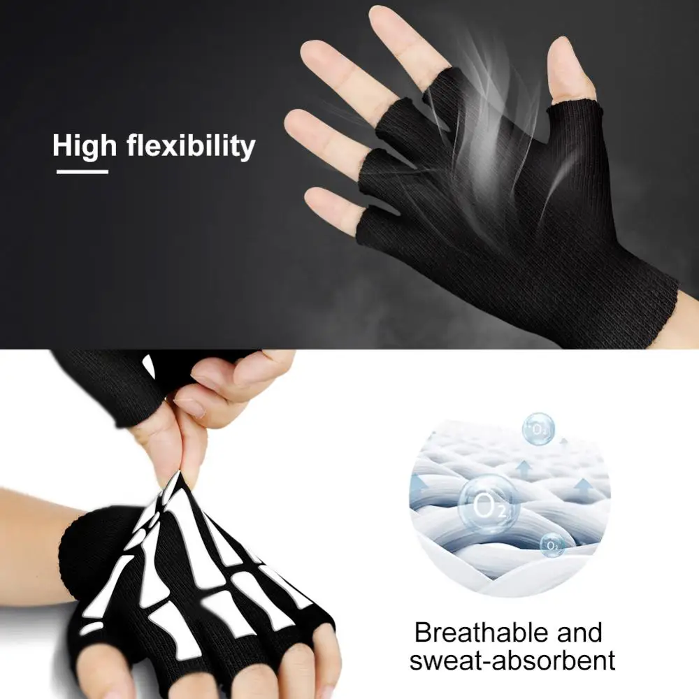 Fingered Gloves Halloween Horror Skull Claw Bone Skeleton Punk Gloves Men Holiday Party Luminous Cycling Half Finger Gloves 6