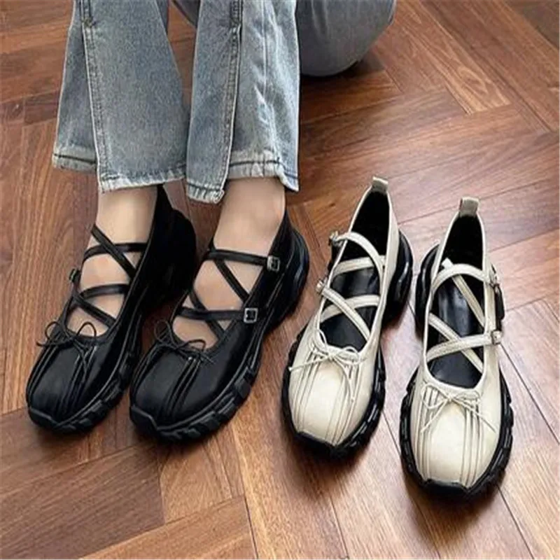 

Summer Chunky Women Sports Shoes Fashion Shallow Butterfly-knot Platform Flat Shoes Ladies Casual Outdoor Mary Jane Shoes