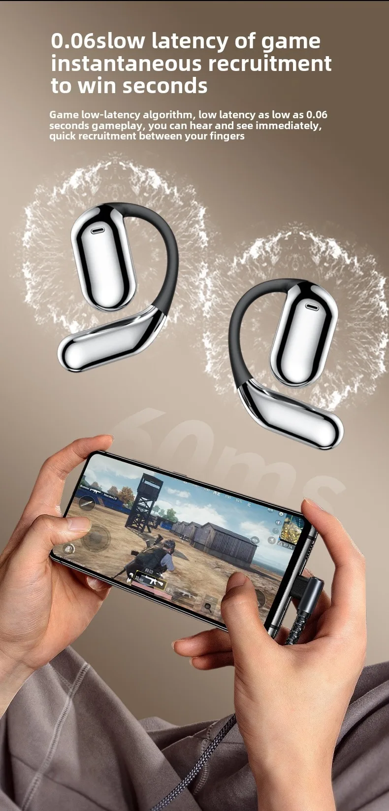 Cross-border hot-selling LCD hanging ear open earphones with full-color touch sc