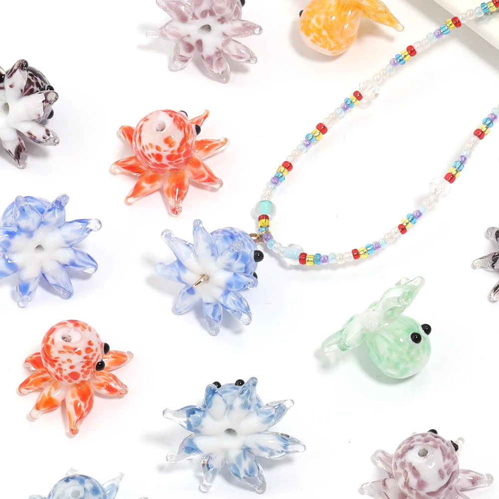 1Pcs/Lot 23x15mm Cute Mini Octopus Murano Glass Pendant Aquarium Decor Marine Animal Statue Ornaments DIY Crafts Making Accesso 3