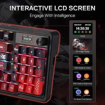 Redragon K719 PRO Wireless Gasket Gaming Hype Screen & Knob, 95 Keys Mechanical Keyboard,Easy-Control 1.14’’ TFT Info Display 2