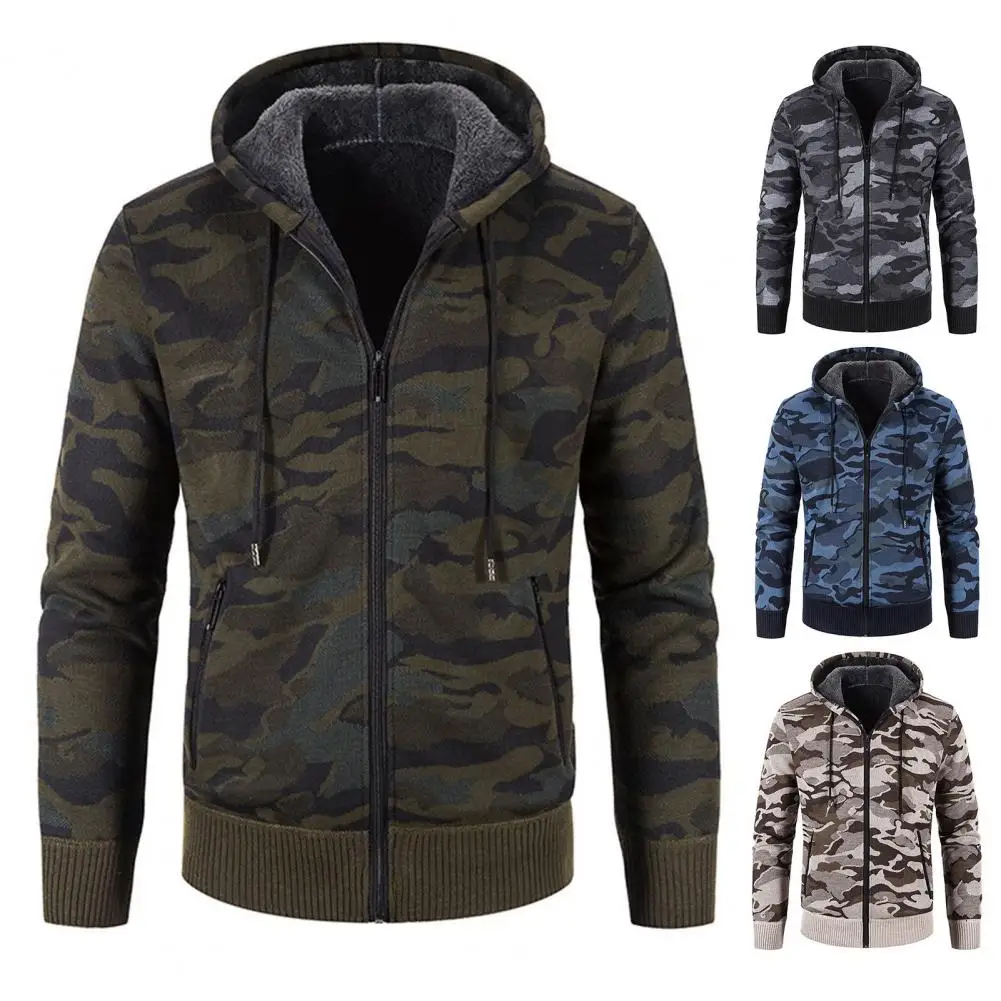 

Cool Men Jacket All Match Thick Soft Cardigan Zipper Men Jacket Man Coat Camouflage