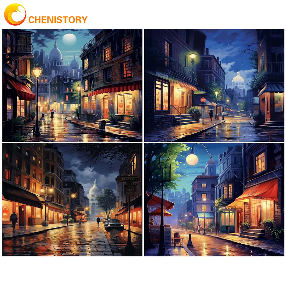 

CHENISTORY Acrylic Paint By Numbers Street Landscape DIY Frameless 60x75cm Oil Painting By Numbers On Canvas Digital Hand Painti