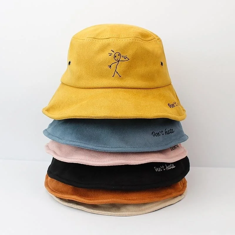 

Women's Fashion Sunscreen Suede Embroidery Bucket Hat Fisherman Hat Cotton Cap Travel Hat Sun Prevent Hats