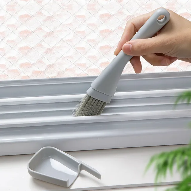 Brosse de nettoyage de rainure de fenêtre, nettoyeur de fentes de fenêtre pour porte, espace de sol, brosse de clavier + pelle à poussière 2 en 1, Kit d'outils de nettoyage ménager 2