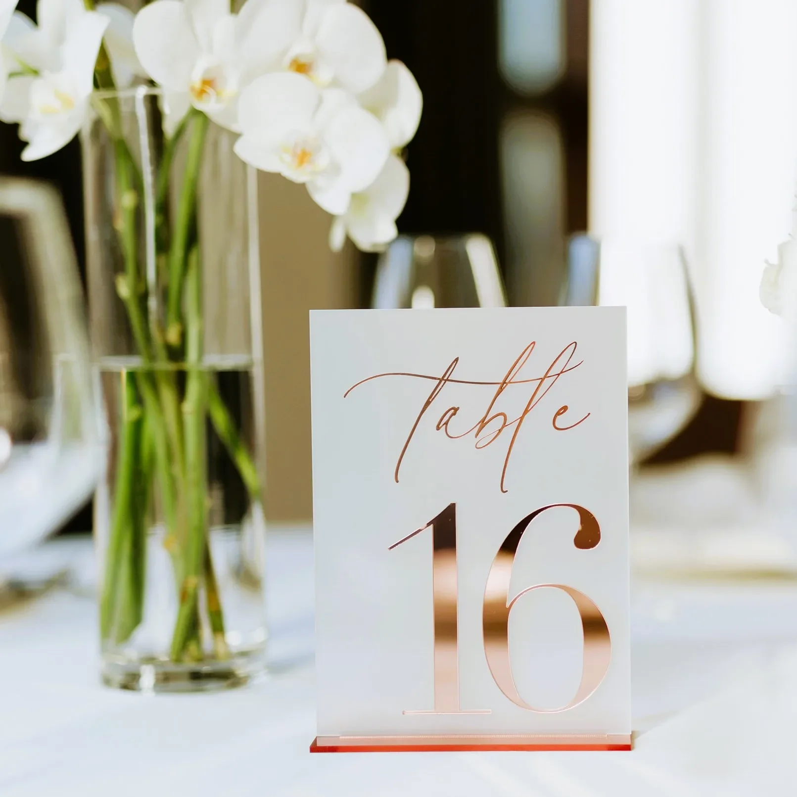 Rose Gold Mirror and Frosted Acrylic Table Signs Wedding Table Numbers with Stands Acrylic Numbers Modern
