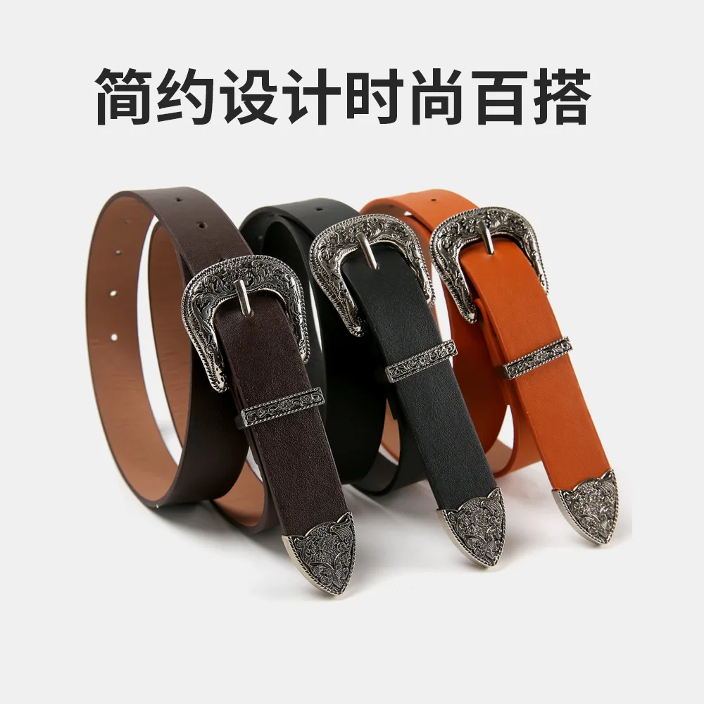 

Gothic Black Belts for Women Pu Leather Rivet Decorative Western Cowboy Style Female Belt Girls Jeans Pants Waistband Adjustable