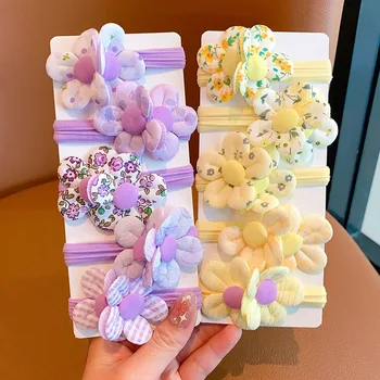 5 pezzi Fasce elastiche per capelli carine per ragazze Accessori per capelli principessa fiore Cravatte per bambini Copricapo per bambini Fasce per capelli moda per bambini