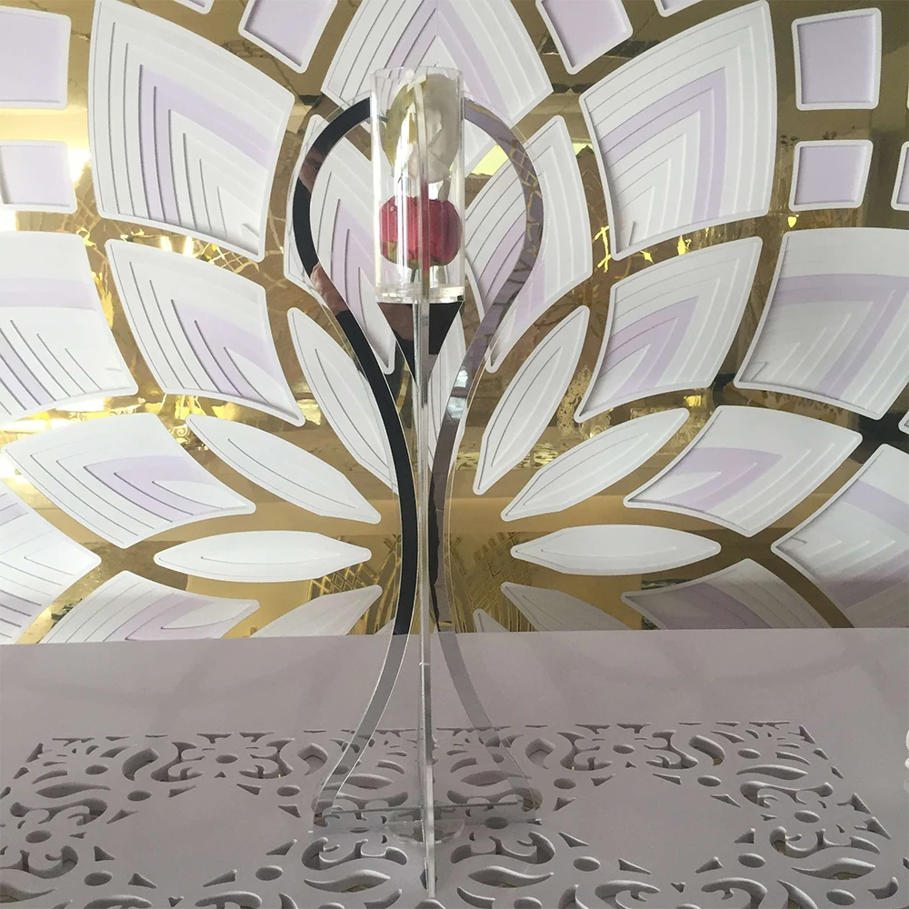 

Fancy Exquisite Silver Acrylic Flower Stand Modern Design Table Centerpiece For Wedding Party Decor.
