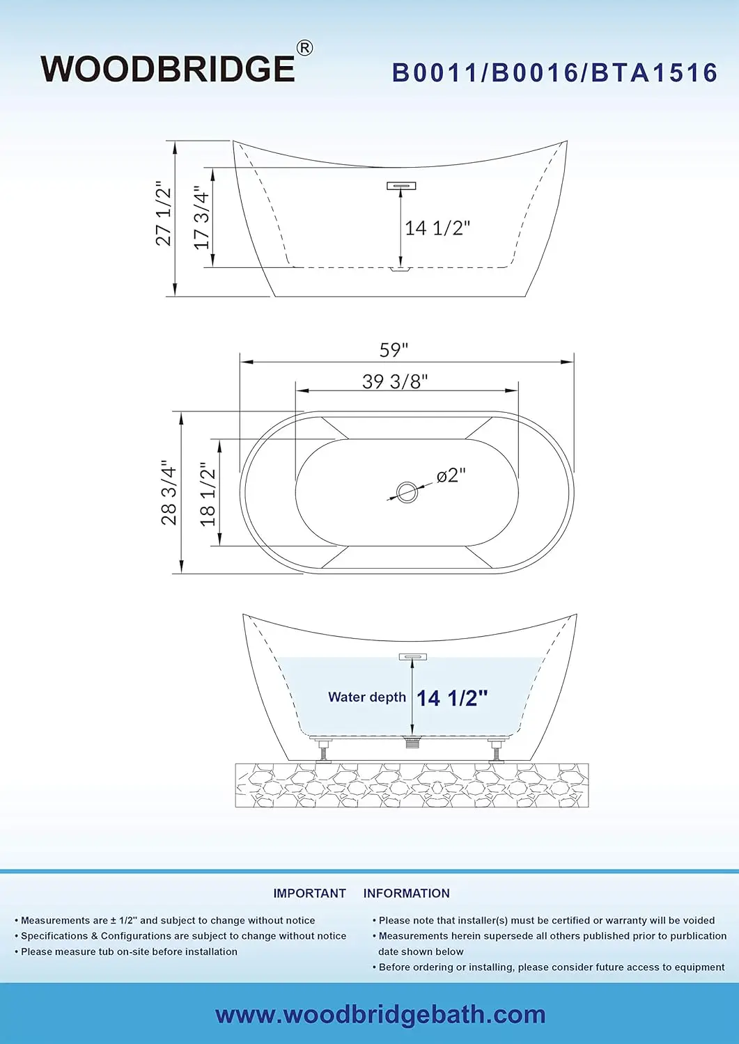 59 inch Acrylic Freestanding Bathtub Contemporary Soaking White Tub with Chrome Overflow and Drain for long lasting durability