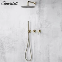 Smesiteli Shower System Set  Brushed Gold Wall Mount Bathroom Faucet Hidden Brass Hot Cold Valve Bath Shower Rain Shower Kit 1