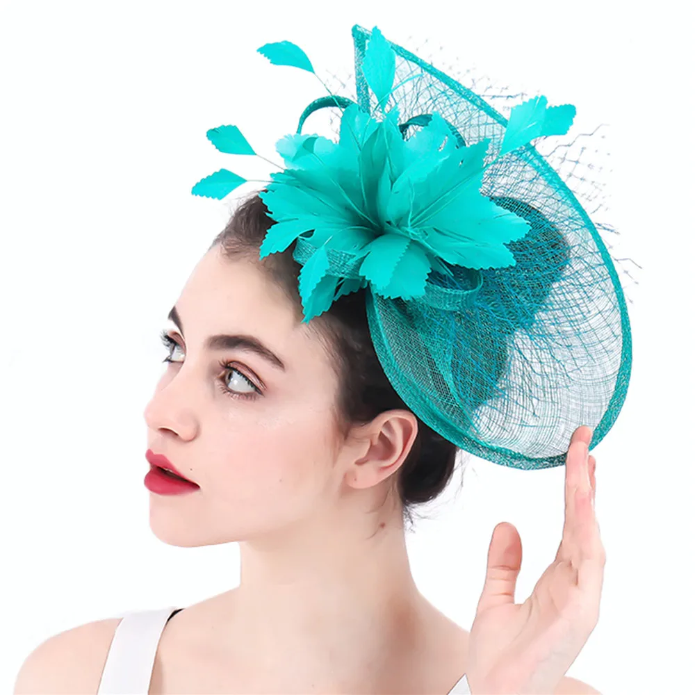 Wedding Bride Fascinator Hat Women Fashion Chic Headwear With Hair Clip Church Headpiece Linen Materiall Party Hair Accessory kid girls circus ringmaster feather hat headwear halloween steampunk mini top hat fascinator headband with feather rose top hat