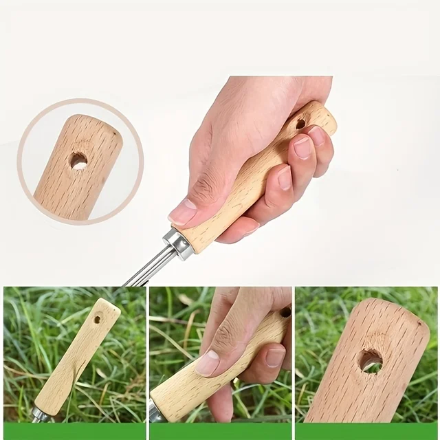 1 multifunctional ergonomic stainless steel weed killer: easy to remove weeds and dandelions, wooden handle weed control tool 3