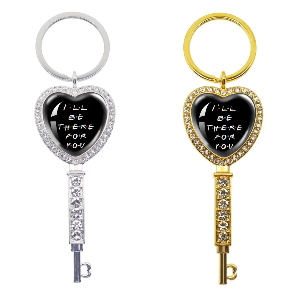 Vendita Calda Amici Tv Show Hot American Tv Peephole Frame Pattern Glass Cabochon Peach Heart Jewelry Portachiavi Con Strass