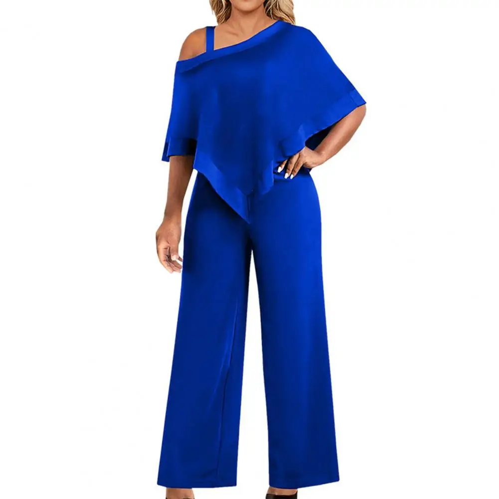 

Wide Leg Jumpsuit Fashionable Women's One Shoulder Jumpsuit Wide Leg Solid Color Loose Fit Oblique Neck Irregular for Commuting