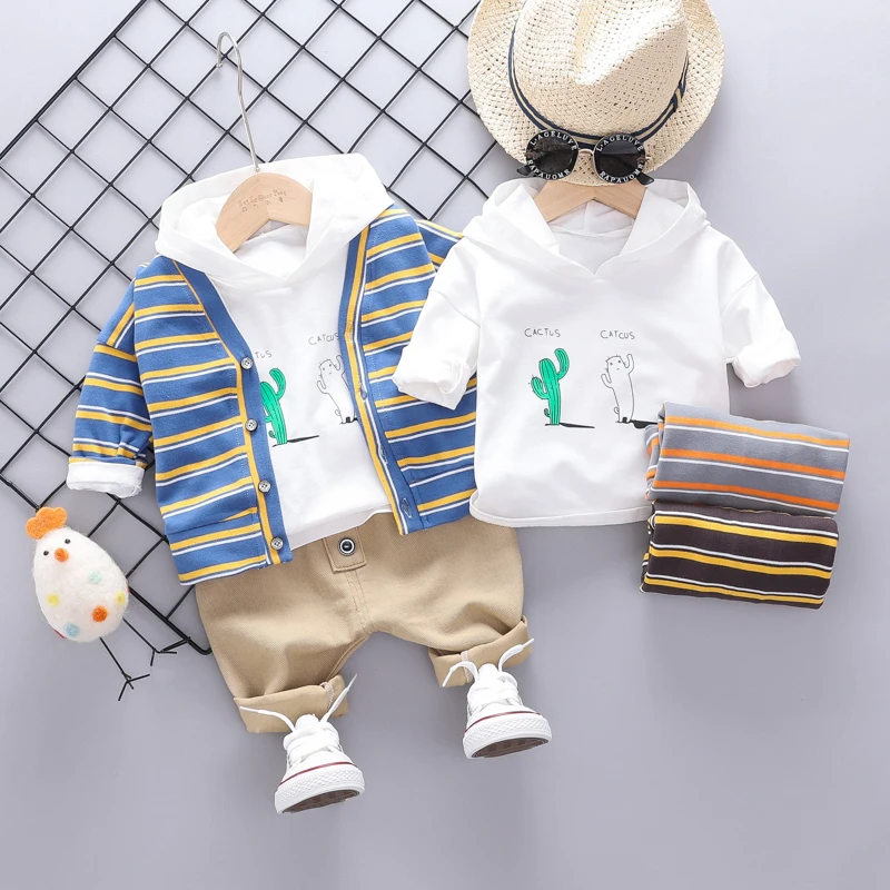 

Spring Boy Clothes Baby Clothing Sets Toddler Infant Outfits Kids Stripe Coats Hoodie Pants Child Casual Tracksuit 3 Piece Suit