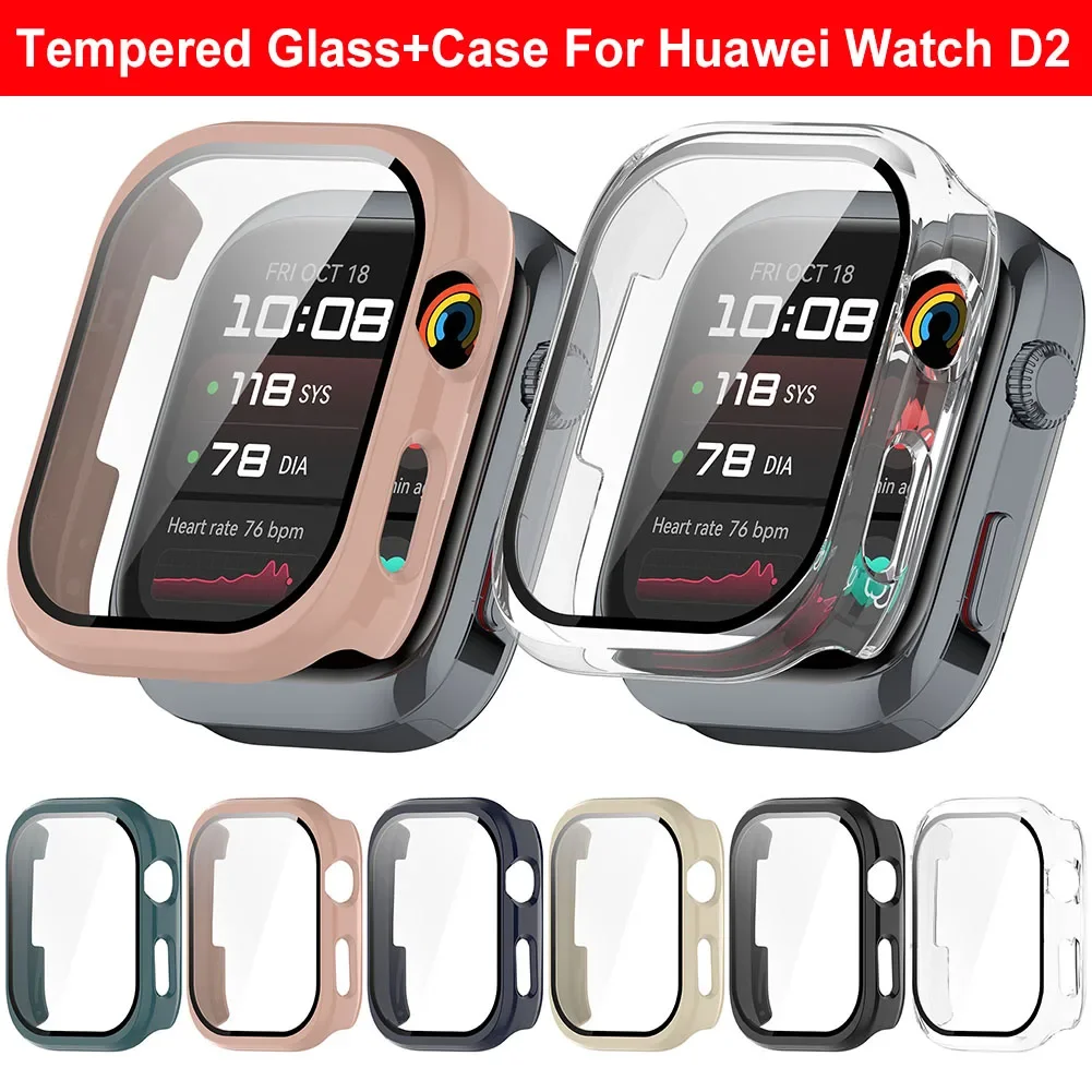 2 PCS Tempered Glass+Case Hard PC Full Coverage Proctective Case Anti-Scratch PC Case with Screen Protector for Huawei Watch D2