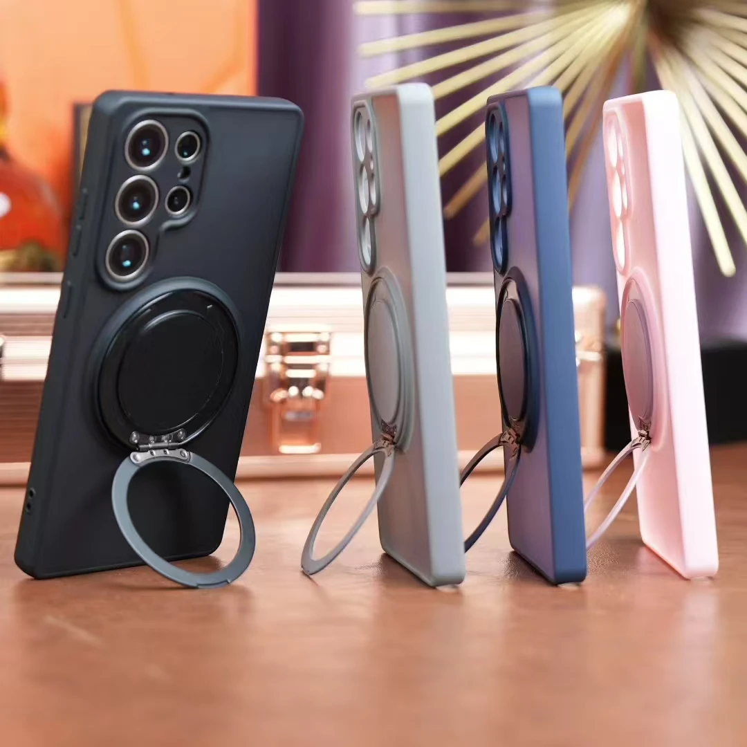 360° Rotating Stand Matte Clear Magnetic Phone Case Cover