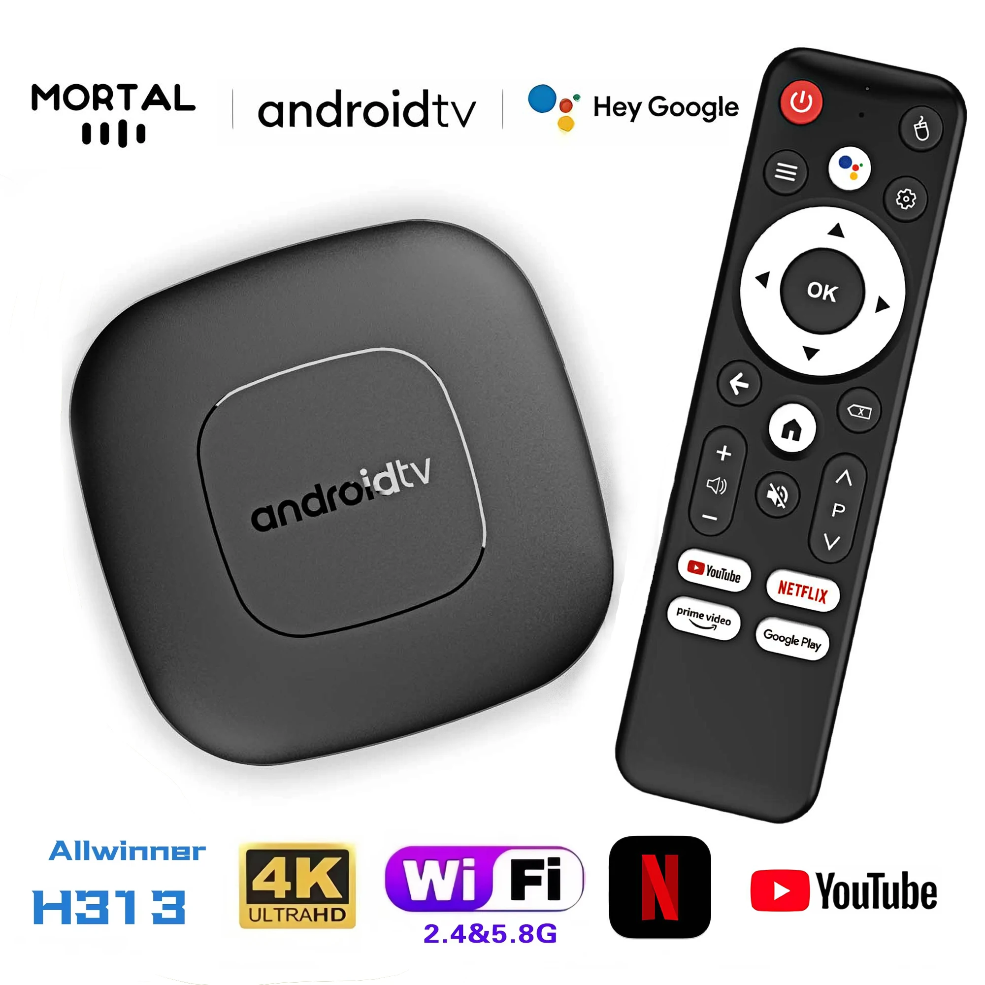 Box TV Rinotek Mortal T1 4K Deluxe – Android 14, 2/16Go, Bluetooth, Google Assistant