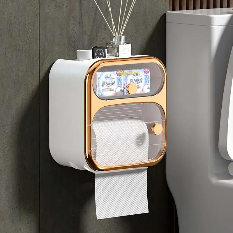 Wall Mounted Toilet Paper Holder Waterproof Paper Towels Holder Shelf Storage Box Toilet Roll Bathroom Organizer Shelf