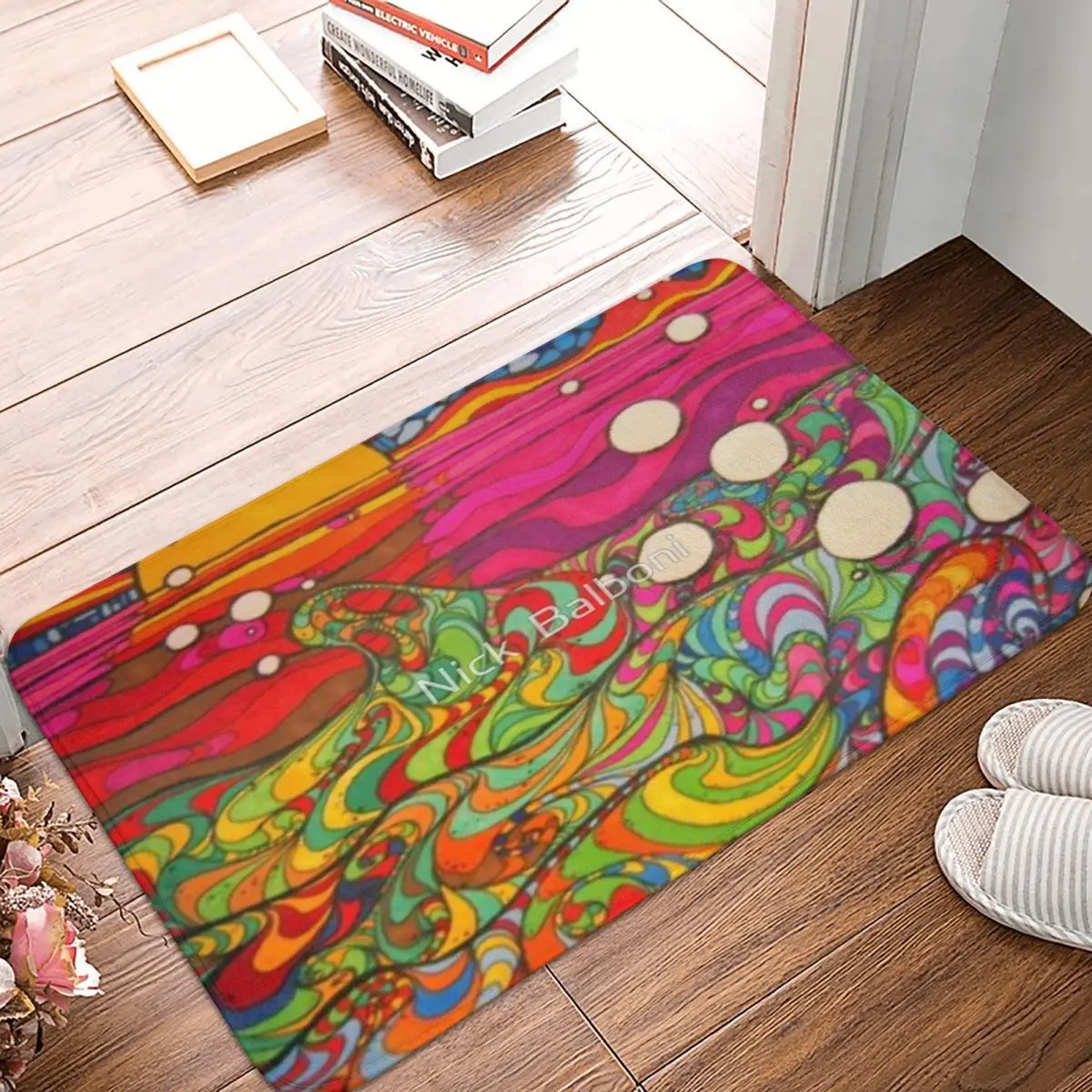 Psichedelico Trippy Hippy Colorato Illustrazione Tappeto Tappeto Tappeto Di Pelliccia Baby Room