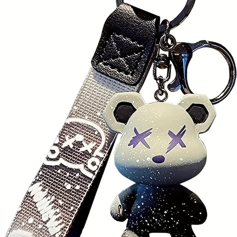 Cute cartoon bear keychain with shiny stars - durable iron key ring - Image 2