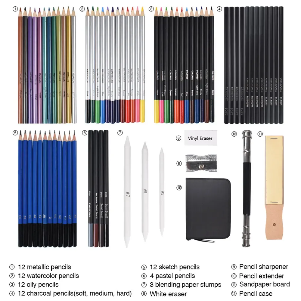 Drawing Pencils Set Colored Pencil and Sketch Pencils Drawing Kit Charcoal Oil Colored Pencil For Students Painting Art Supplies 5