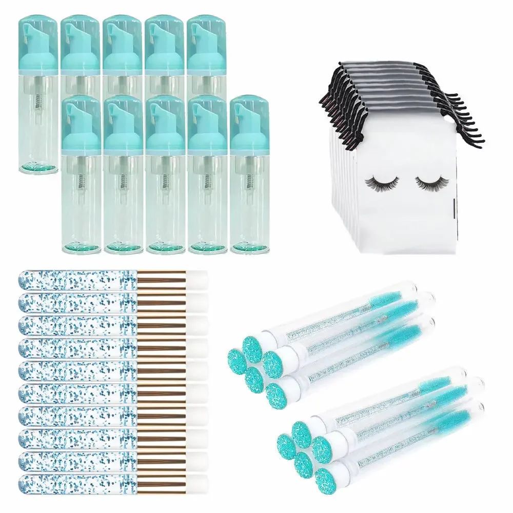 Eyelash Cleansing Bottle 60ML Transparent Green Plastic Foam Pump Grafting Eyelash Cleaning Brush Reusable