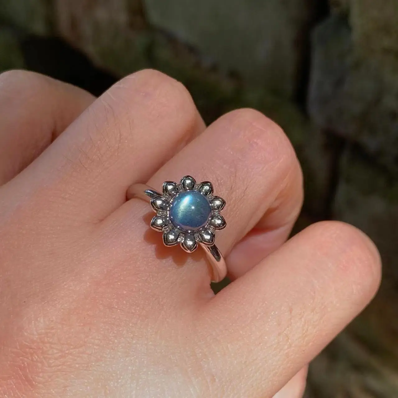 MM Natural labradorite Moonstone Ring Adjustable Female Simple Ring Jewelry for Women Gift Wholesale High Quality Vintage Fine