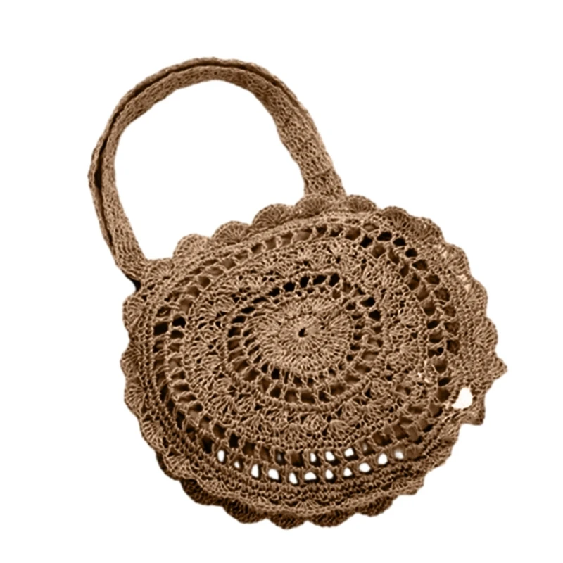 Crochet Knitted Beach Bag for Girl Women Solid Color Versatile Woven Handbags E74B