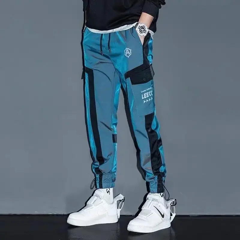 

Hip Hop Streetwear Joggers Pants Men Student Casual Cargo Pant Trousers High Street Elastic Waist Loose Laser Harem Pant Boys
