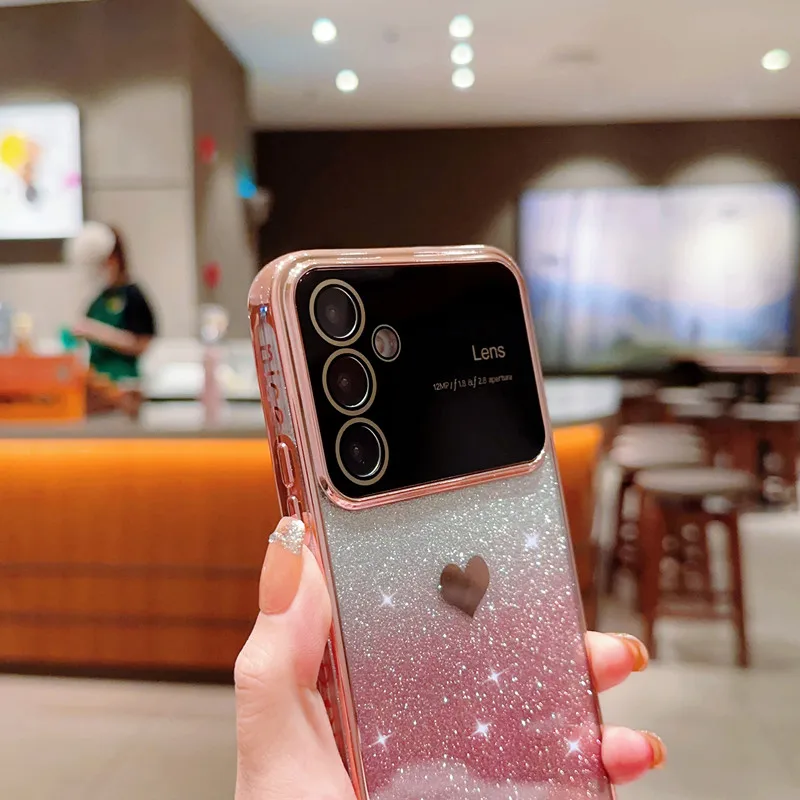 Überzugsrahmen Liebe Glitzerpulver Herz Handyhülle für Samsung Galaxy A52 A53 A54 A13 A14 S Klares Silikon stoßfest_voghion.com