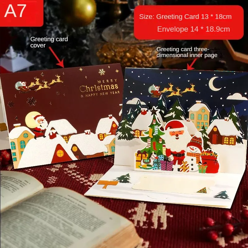 thumbnail image 1 of Tarjetas de felicitación de Papá Noel en 3D, plegables, con los mejores deseos de Navidad, regalo de Navidad para Año Nuevo, postal de agradecimiento y bendición decorativa, 1 of 5
