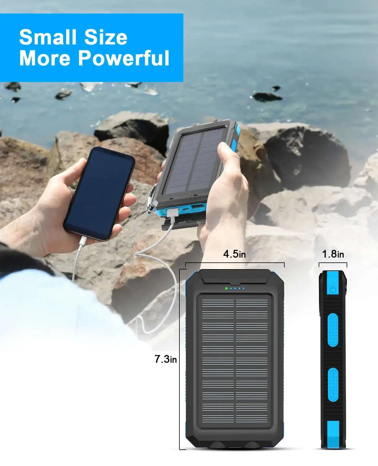 Xilecaly Waterproof Power Bank 20000Mah Dual USB Travel Outdoor Mobile Phone Charger Solar Powerbanks For Camping For iphone 16 5