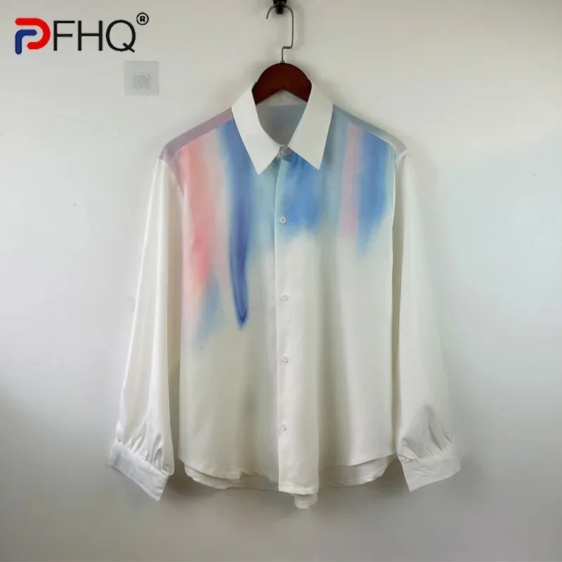 

PFHQ Men's Long Sleeved Sun Protection Shirts Tie Dyed Silk Smooth Drape Feeling Print Colorful Breathable Tops Spring 21Z3708