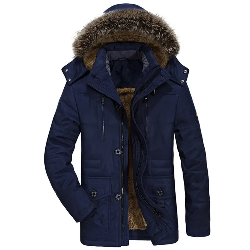 Cotton Jacket Parka Coat Cotton Hooded Plus Velvet Parka Men Fashionable Thick Windproof Cotton-Padded Parkas Male Plus Size Windproof Warm Parka Men's