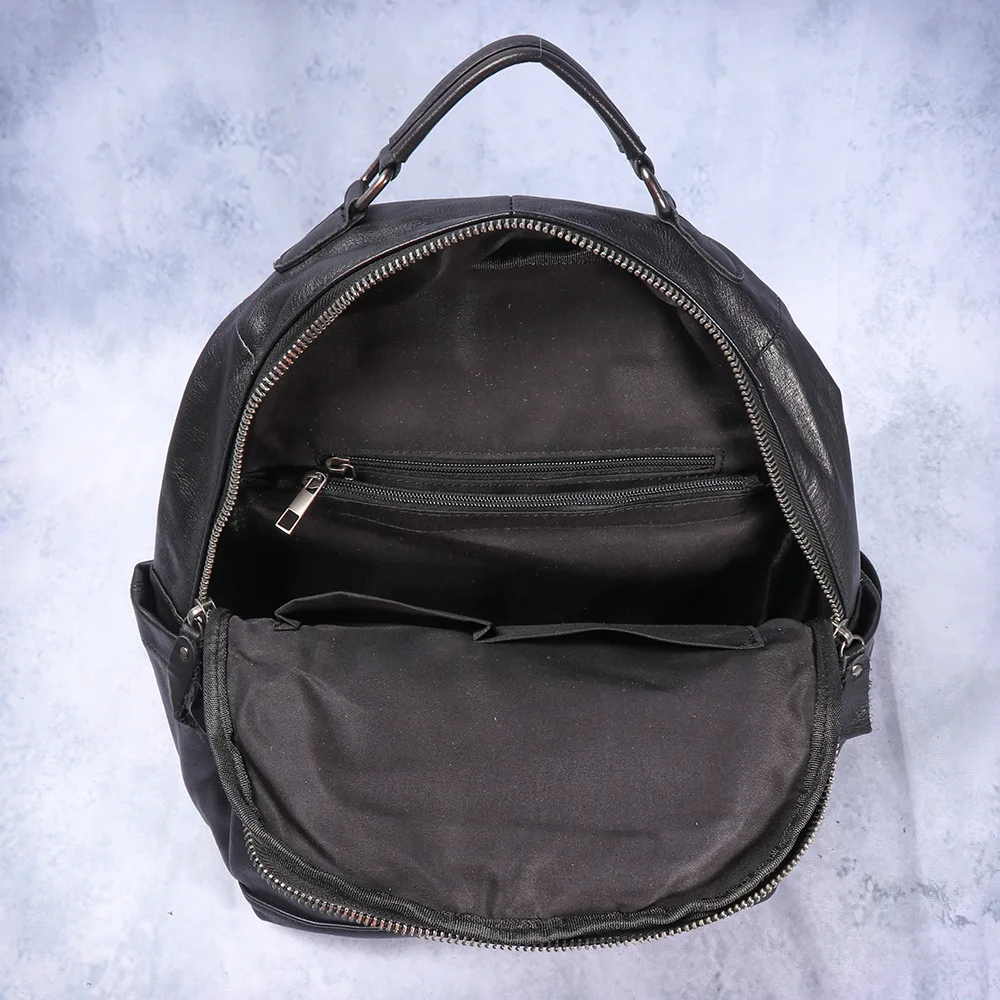 Men's Full-Grain Leather Backpack Slim Black Cowhide Laptop Bag for Office & Campus
