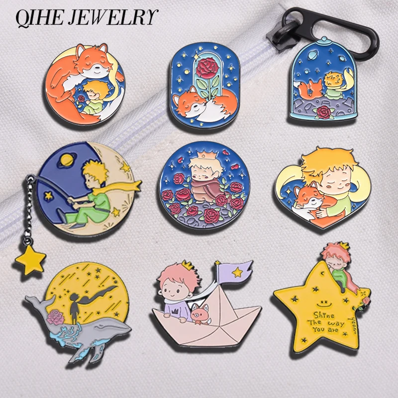 Cartoon Junge Fuchs Rose Emaille Pins Mond Stern Wal Papier Boot Brosche Revers Hut Tasche Abzeichen Schmuck Zubehör Geschenk für Kinder Freunde – Detail 7