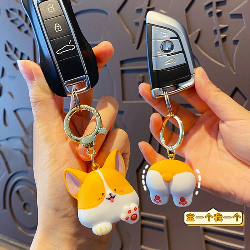 Cartoon Original Keyring Couple Snap Buckle Corgi Butt Keychain