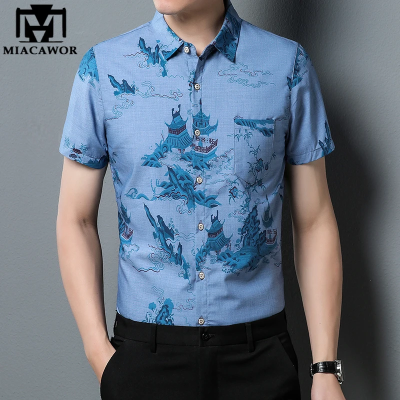

New Brand Designer Summer Short Sleeve Shirts Men Korean Fashion Luxury Print Slim Fit Casual Camisa Masculina Man Clothing C889