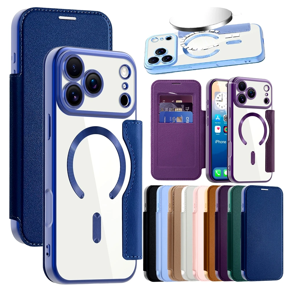 Premium Flip Leather Case with Card Holder and Magnetic Wireless Charging