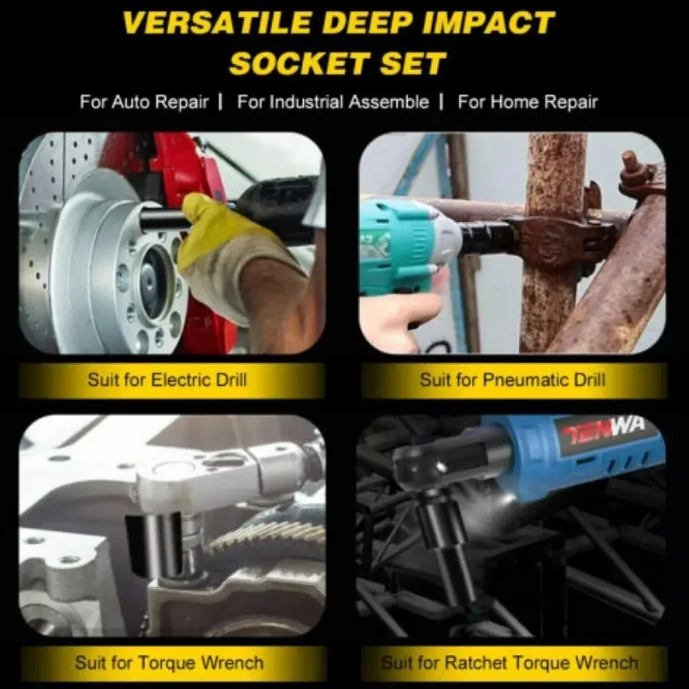 1/2" Antrieb Deep Impact Socket Drive Metric Wrench Socket Deep Impact Socket Pneumatischer Schraubenschlüsselkopf Reifenentfernungswerkzeuge – Detail 13