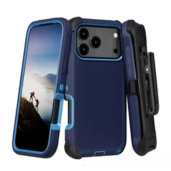 Rugged Shockproof Case with Belt Clip - Durable 2 - Tone Design and Heavy Duty Protection Armor Shell - iPhone 15 Plus (Blue)