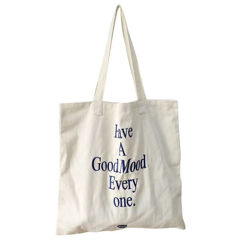 

Canvas Bag Large Handbag Letter Embroidered Shoulder Bag for Street Strolling
