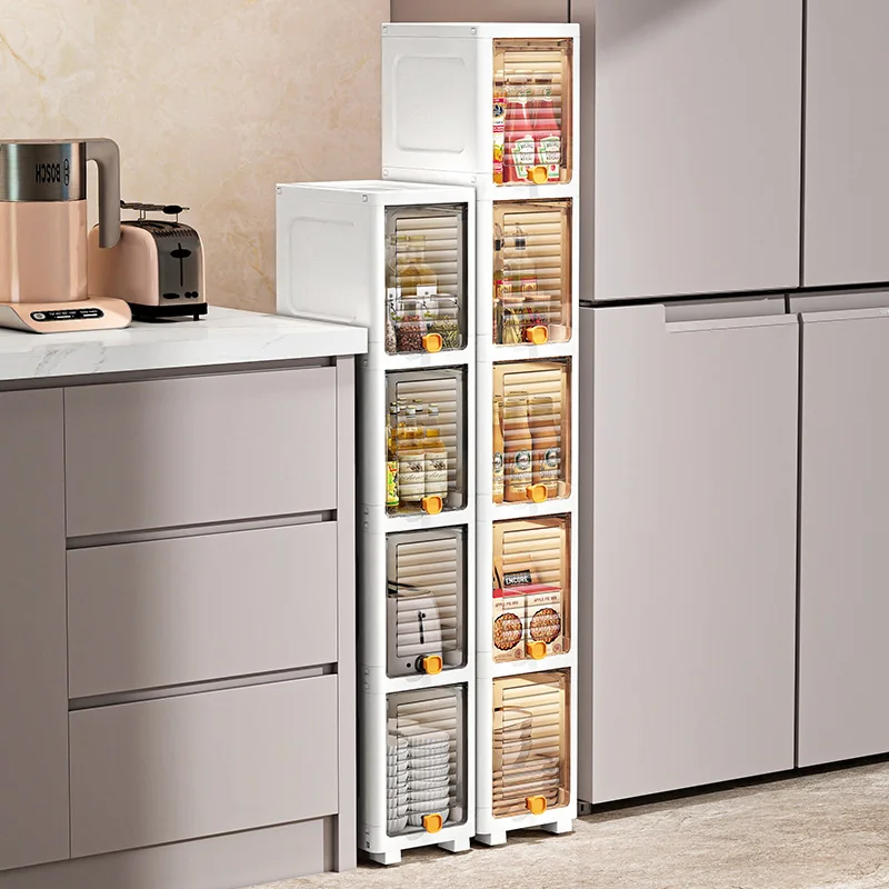 ตู้เก็บของแบบพลิกเปิด ขนาด 19 ซม. ดีไซน์บางเฉียบ พร้อมชั้นวางหลายชั้น ความจุขนาดใหญ่ เหมาะสำหรับห้องครัว ห้องนั่งเล่น ห้องน้ำ 1