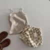 2025 Summer New Baby Sleeveless Sling Vest Set Boy Girl Infant Plaid Shorts 2pcs Suit Cotton Toddler Casual Clothes Outfits 5