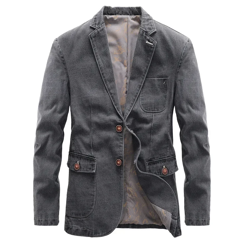 HOO Men's Autumn Fashion Denim blazer Business Casual New Youth Handsome Denim blazer