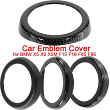 Samochód tylny emblemat pierścień okładkowy Logo czarny włókno węglowe dekoracyjne pokrywa ochronna naklejka na BMW X5 X6 X5M F15 F16 F85 F86