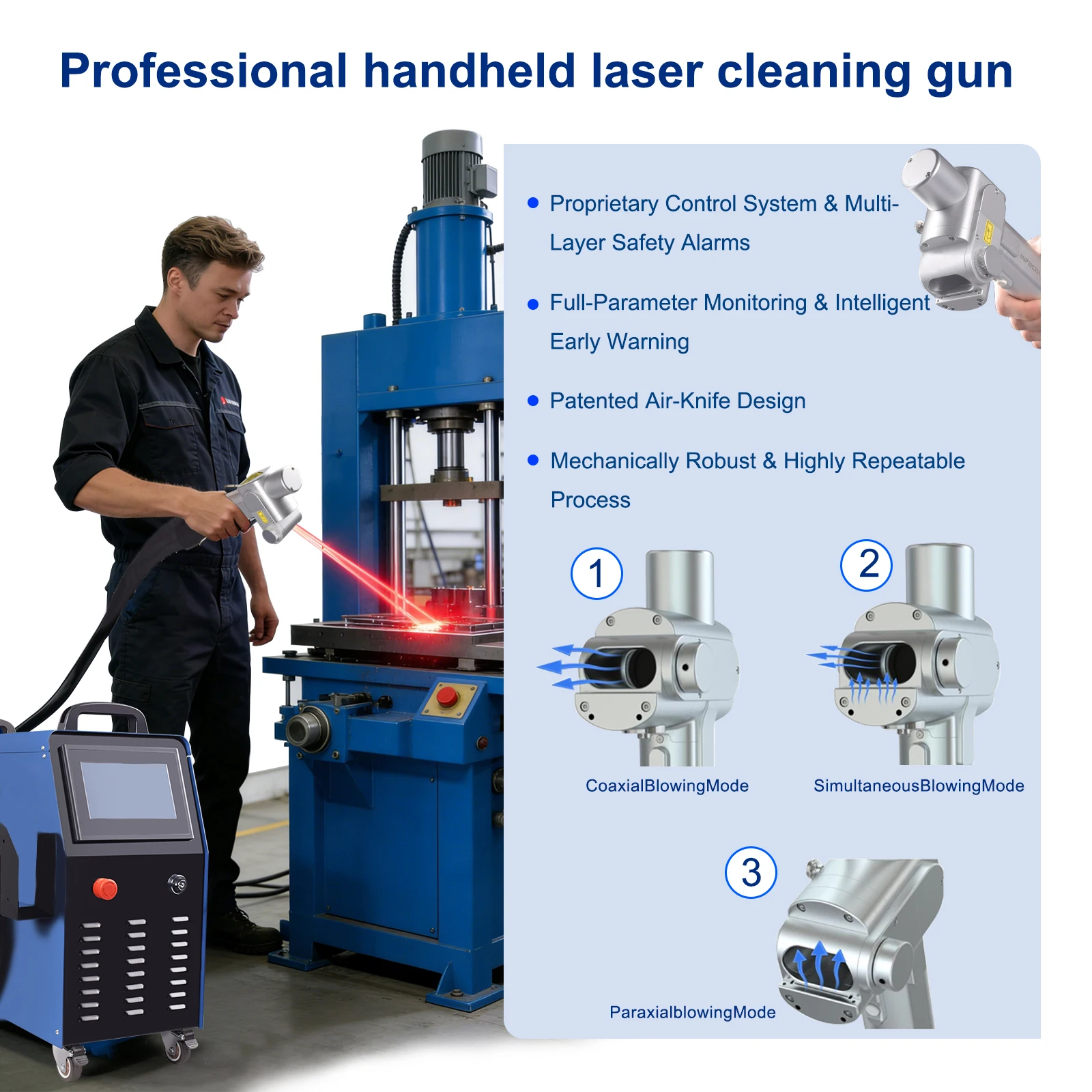 2000W Faserlaser-Reinigungsmaschine Luftgekühlt Tragbar Energiesparend Laserreiniger für Metall Öl Rost Farbe Entfernung – Detail 14