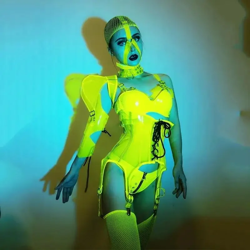 

Modern Jazz Pole Dance Clothing Festival Party Costumes Women Nightclub DJ DS Stage Performance Neon Green Bodysuit